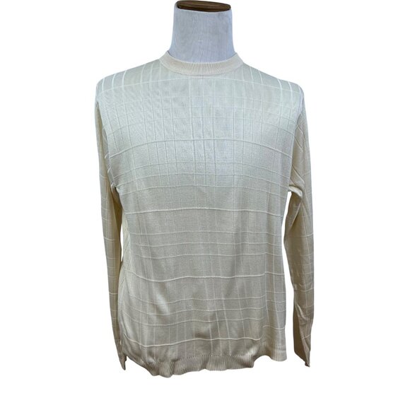 Bachrach Mens Cream 100% Silk Long Sleeve Sweater Grid Pattern Size L - Picture 1 of 8
